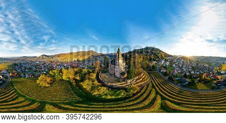 Colorful Landscape 360-degree Panoramic Aerial View Of Little Village Kappelrodeck In Black Forest M
