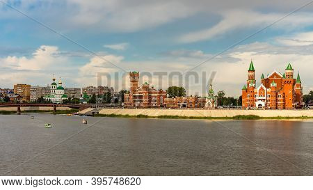 Yoshkar-ola, Mari El, Russia 30 July 2020: Arkhangelskaya Sloboda Quay Bruges City View Selective So