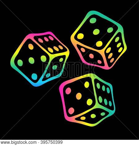 Game Cubes For Board Game In Rainbow Colors Isolated On White Background. The Concept Of Fun Table G