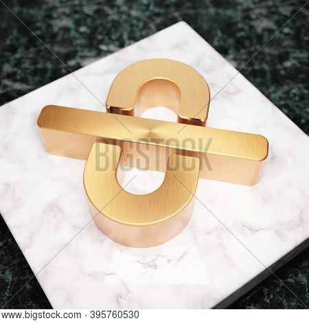 Unlink Icon. Bronze Unlink Symbol On White Marble Podium. Icon For Website, Social Media, Presentati