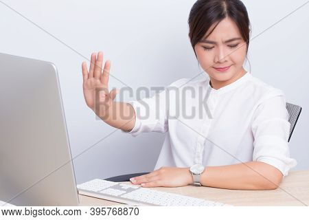 Woman Making Stop Symbol In The Office