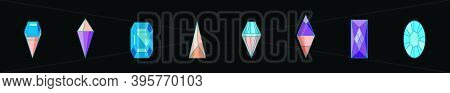 Set Of Diamond Strass. Cartoon Icon Design Template With Various Models. Modern Vector Illustration 