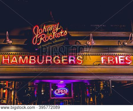 11/21/2020: The Johnny Rockets Logo And Banner With An Outer Glow Effect That Draws A Lot Attention 