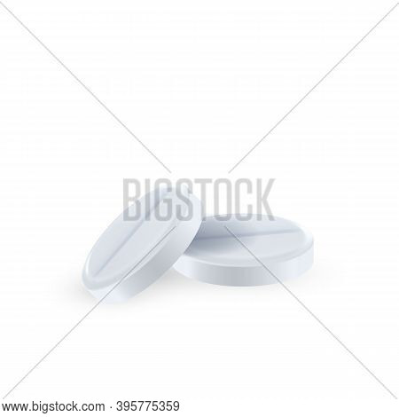 Pills Pharmacy Medical Treatment Product Vector. Pills Drug For Flu Ill Or High Temperature Treat. M