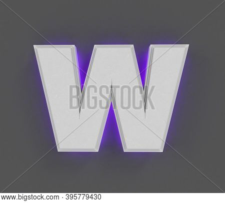 Grey Stone Font With Purple Backlight - Letter W Isolated On Grey Background, 3d Illustration Of Sym