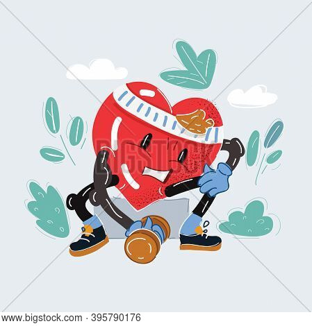 Vector Illustration Of Heart Shaped Mascot Doing Exersize On White Background.