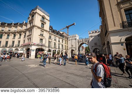 Munich, Germany - Sept 6, 2018: Karlstor Gate In Neo-gothic Style Once Called Neuhauser Tor, Karlspl