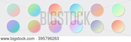 Neumorphic Round Buttons. Colored Gradient Geometric Shapes In A Trendy Soft 3d Style With Shadow. V
