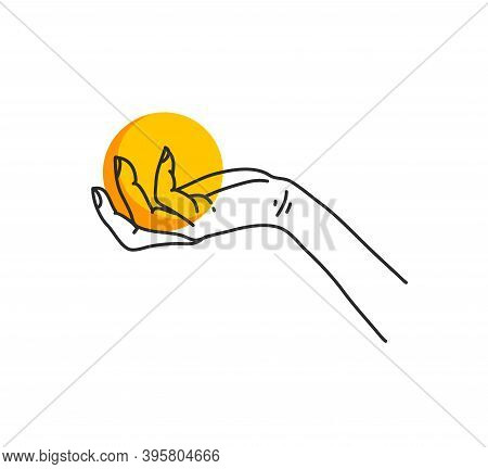Hand Drawn Vector Abstract Stock Flat Graphic Illustration With Logo Elements , Woman Fashion Magic 