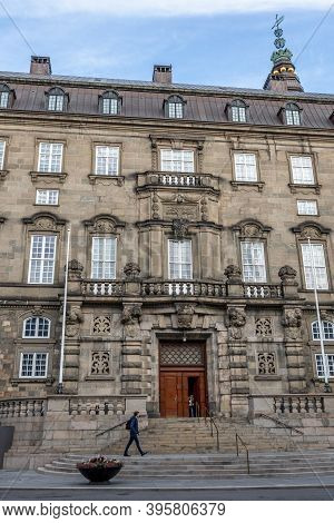 Copenhagen, Denmark - Oct 19, 2018: Ornate Entrance To The State Government Office (folketinget) Bui