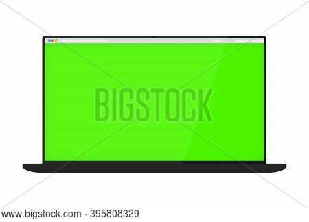 Modern Slim Laptop. Greenscreen, Illustration For Business And Work. On A White Background. Vector I