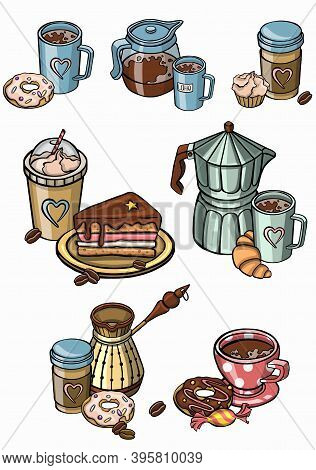 Coffee Service Turka, Croissant, Kettle Set Symbol. Icon