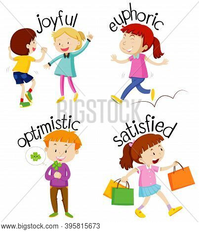Set Of Children Doing Activities With Adjectives