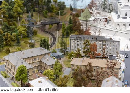 Miniature Of A Typical Small Russian Village With Panel Houses And Narrow And Beautiful Alleys.