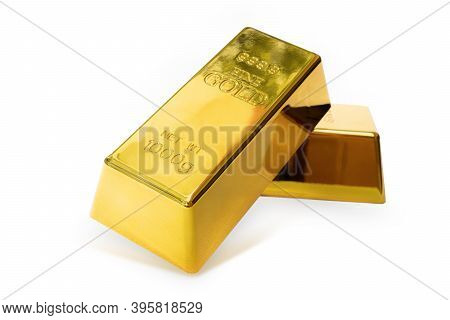 Closeup Shiny 2 Gold Bar 1 Kg On White Background With Clipping Path