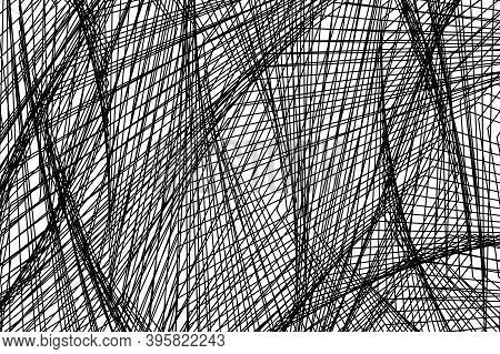 Abstract Horizontal Background Of Many Intersecting Black Lines. A Chaotic Background. You Can Use I