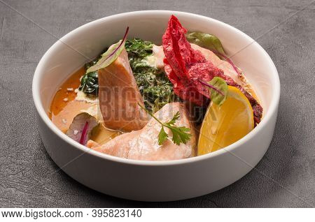 Slow-cooked Salmon With Spinach And Teriyaki Sauce