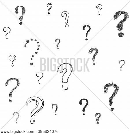 Question Mark - Hand Drawn Symbol. Hand Drawn Signs Interrogation, Scribble Symbols. Cartoon Sketch 