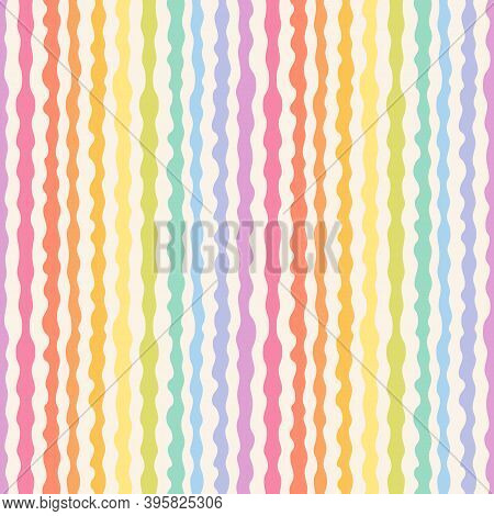 Abstract Seamless Pattern With Rainbow Wavy Lines, Stripes, Organic Shapes. Stylish Vector Texture W