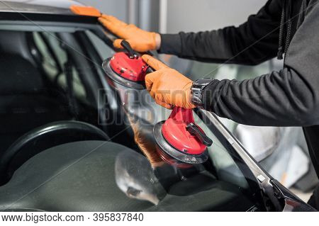 Auto Glass Repair And Replacement, Close Up. High Quality Photo