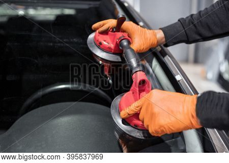Auto Glass Repair And Replacement, Close Up. High Quality Photo