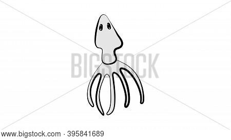 Squid On A White Background, Vector Illustration. White Squid With Eyes, Seafood. Healthy Food, Food
