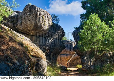Dirt Road For Hiking Between Rock Formations In La Ciudad Encantada, Cuenca