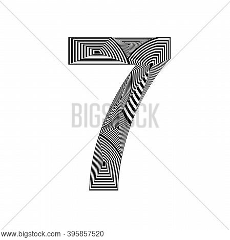 Number 7 In Abstract Style, With Layered Lines Of Black And White Colors