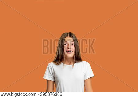 Scared Child. Problem Anxiety. Panic Attack. Shocking News. Portrait Of Overwhelmed Confused Teen Gi