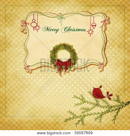 Merry Christmas - hand getrokken illustratie, met doodle frames, kerstversiering, krans met een b