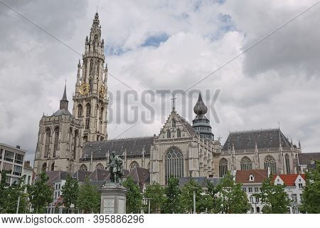 Cityscape And A Cathedral Of Our Lady In Antwerp Belgium