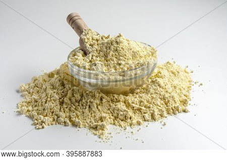 Gram Flour Made Of Chickpeas On White Background