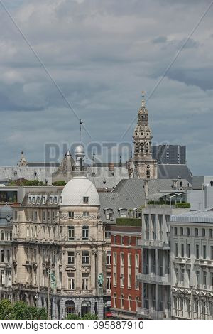 Cityscape Of A Port Of Antwerp In Belgium Over The River.