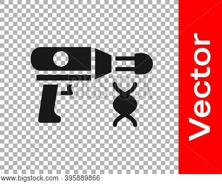 Black Transfer Liquid Gun In Biological Laborator Icon Isolated On Transparent Background. Vector