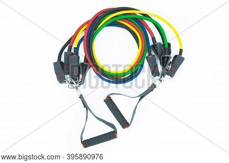 Colorful Resistance Bands Isolated On The White Background.