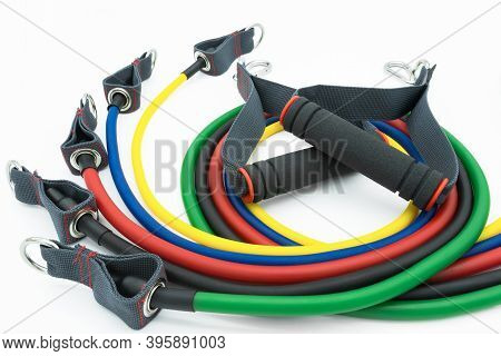 Colorful Resistance Bands Isolated On The White Background.