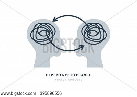 Human Heads With Scribble Lines. Experience And Knowledge Exchange Concept. Vector Illustration. Bra