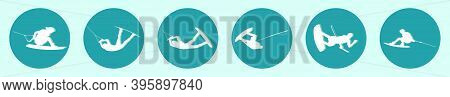 Set Of Wake Boarding Cartoon Icon Design Templates With Various Models. Modern Vector Illustration I