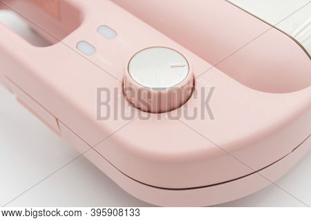 Timer Adjustment On The Modern Waffle Maker Isolated On The White Background.