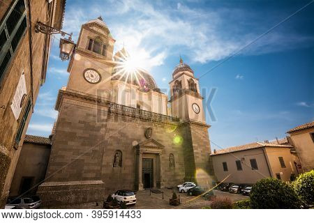 Montefiascone, Italy - 19 Semptember 2020: Facade Of The Basilica Of Santa Margherita With The Dome 