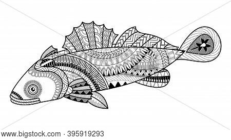 Vector Cute Cartoon Goby Fish. Pattern For Coloring Book. Coloring Book Pages For Kids And Adults. H