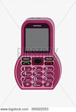 Image Of A Rounded, Pink Color Cell Phone Design, Having A Numeric Keypad And Display.
