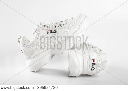 Moscow, Russia - November 18, 2020 : Fila Shoe, Model Disruptor 2 White Popular, Fila Is One Of The 