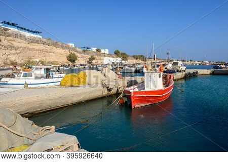 Santorini, Greece - September 16, 2020: Vlychada Port, Called Fisherman's Haven, One Of The Three Bi