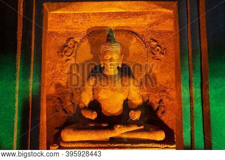 Buddha Statue Inside The Ajanta Caves, Ancient Buddhist Caves Near Aurangabad City In Maharashtra St