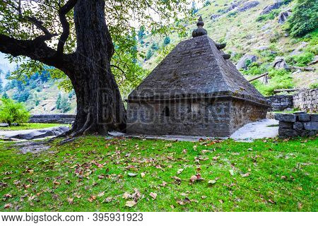 Shiva Temple Near Yogini Waterfall Near Vashisht And Manali Village In Himachal Pradesh In North Ind