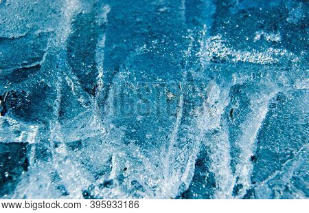 Beautiful Winter Background. The Texture Of The Ice, Soft Focus.texture Ice With Cracks. Frosty Patt