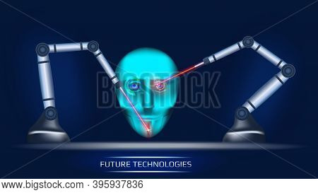 A Futuristic Concept Of Artificial Intelligence Where Two Mechanical Manipulators Create Cybernetic 