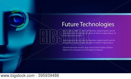 Cyborg Face And Copy Space. Digital Eye. Future Technologies. Vector Illustration.