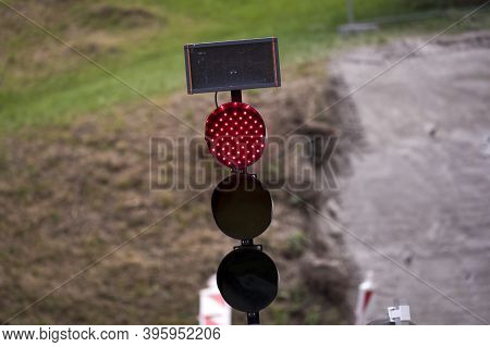 Mobile Traffic Light On The Street, Visual Signal For Road Users